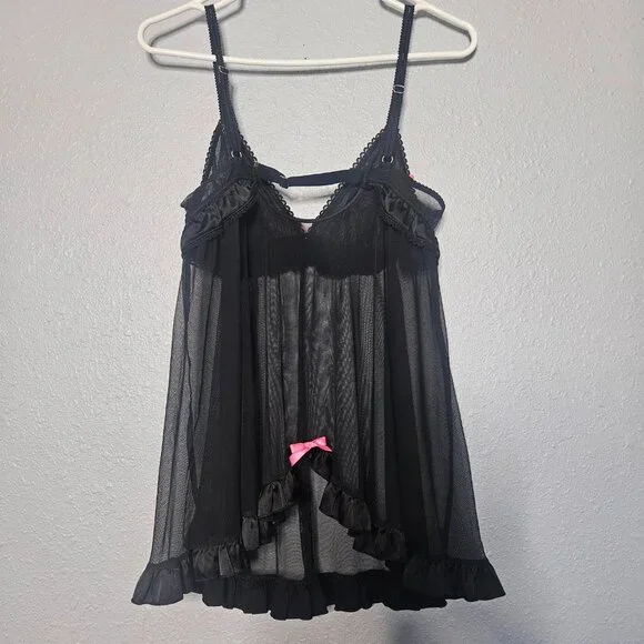 Victoria's Secret Sexy Little Things Babydoll SZ Large Black Sheer Rhinestones - Picture 6 of 14